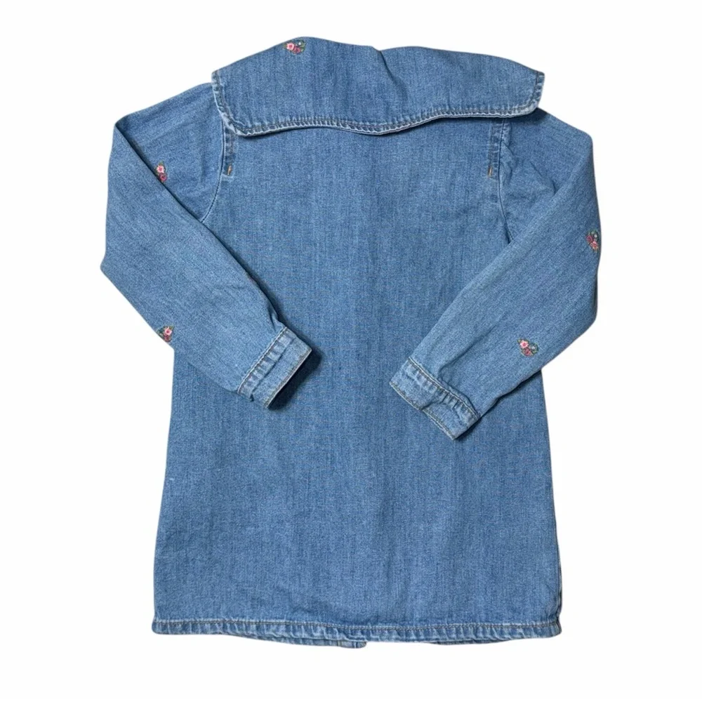 Zara Denim Floral Embroidered Long Sleeve Toddler Dress Girls 3-4 - Picture 9 of 9